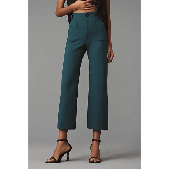 Anthropologie Maeve Colette Crop Wide Leg PONTE Pants Womens 31 Dark Green NWT
